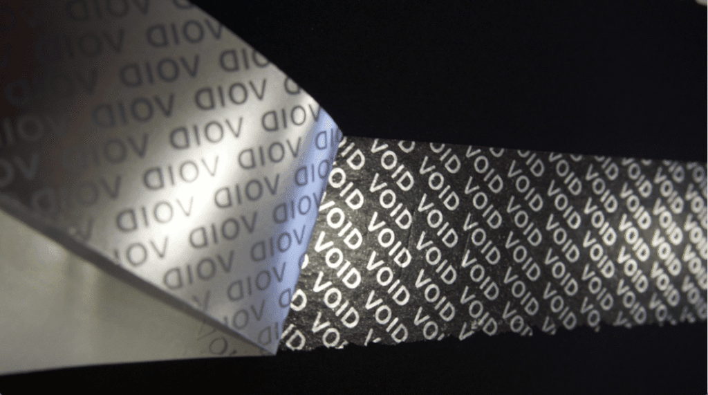 Tamper Evident/Tamper Proof/Security Tape/Void written in Silver