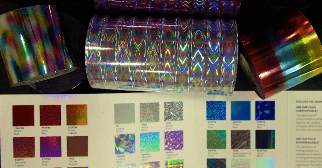 Hot Foil Printing Materials Used with images of holographic material rolls