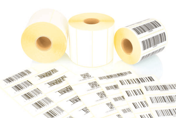 Barcode Labels three rolls two of which are white and one printed with barcode